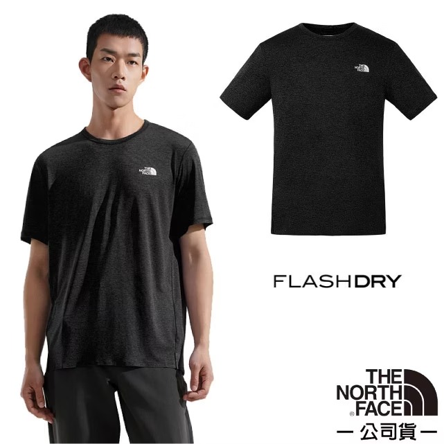 【The North Face】男 FLASHDRY 吸濕透氣排汗短袖圓領T恤.休閒套頭衫/8BYJ-JK3 宇宙黑✿30E010